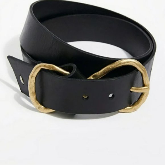 Free People Leather Belt with Ornate Gold Buckle - Picture 2 of 2